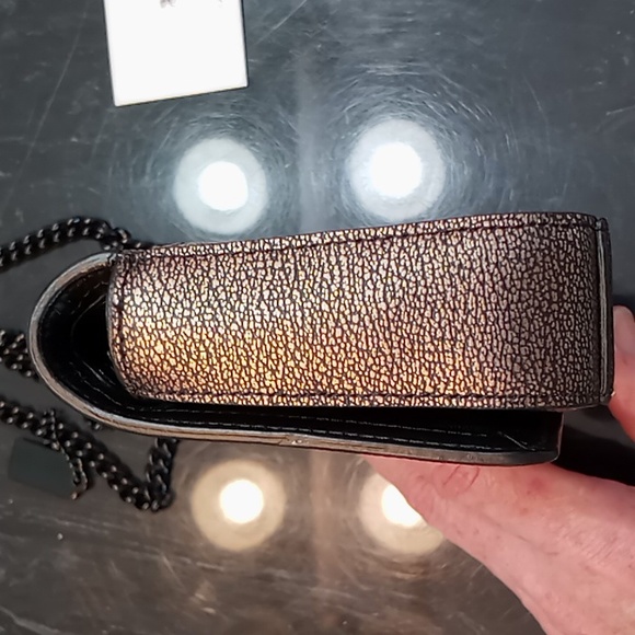 Coach Pebbled Leather Bronze/Black Crossbody/Shoulder Mini Bag With Chain Strap - Picture 8 of 16